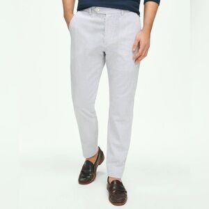 NWOT Brooks Brothers Blue-Ivory Cotton Seersucker Pants In Classic Stripe